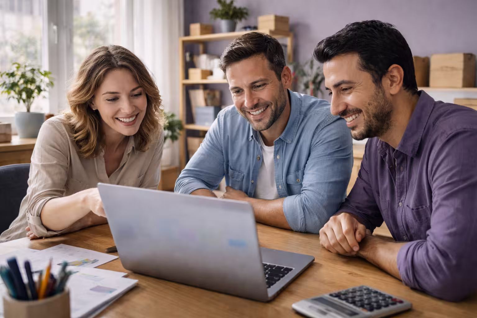 Ön muhasebe paneli ile çalışan küçük işletme ekibi