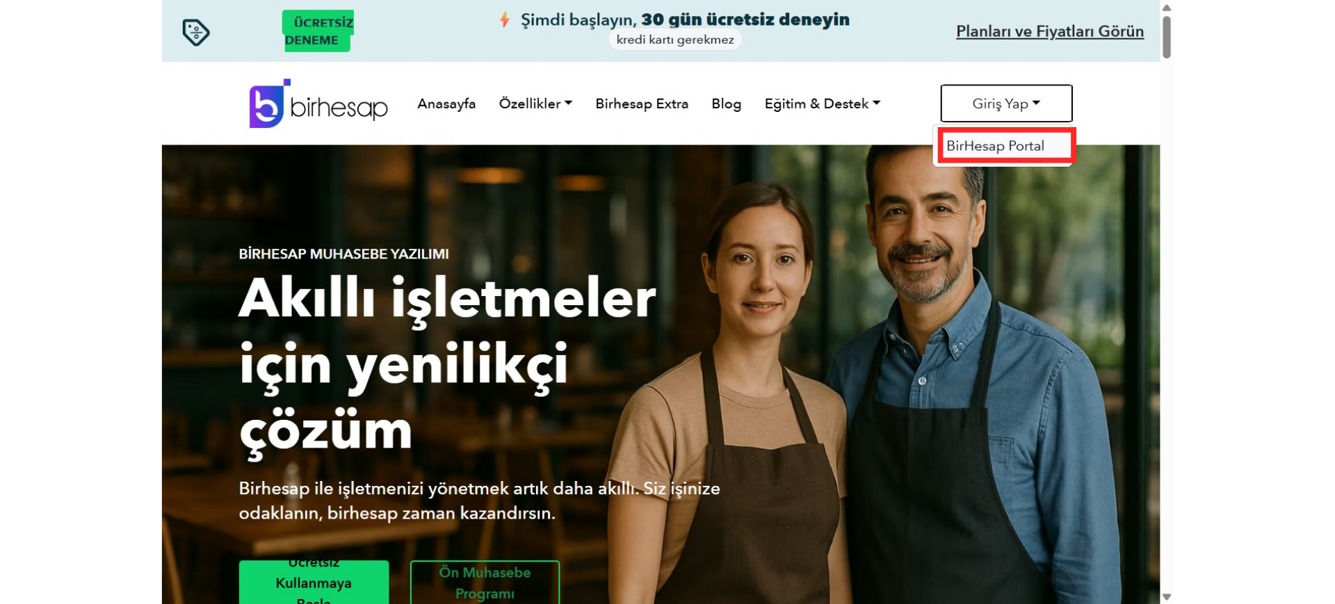 BirHesap Giriş Sayfası ve Giriş Yap Butonu